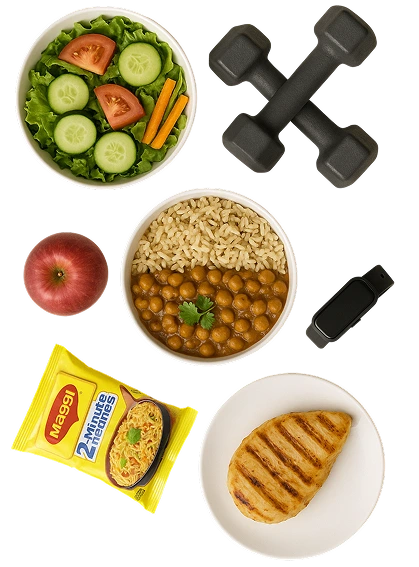 Balanced meal, snack and workout-friendly foods
