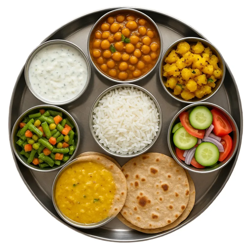 Balanced Indian thali with home-cooked food